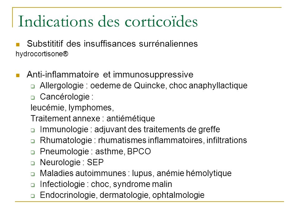 Indications des corticoïdes