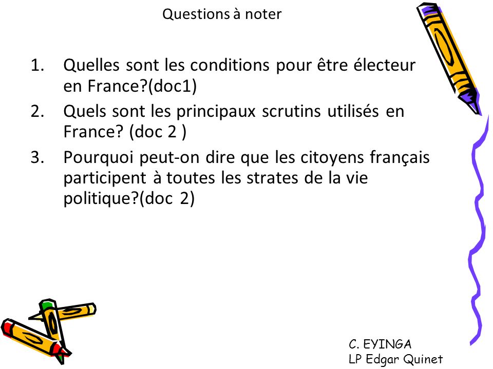Quelles sont les conditions pour être électeur en France (doc1)