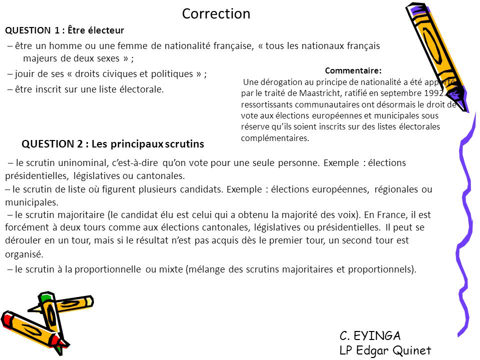 Correction QUESTION 2 : Les principaux scrutins C. EYINGA