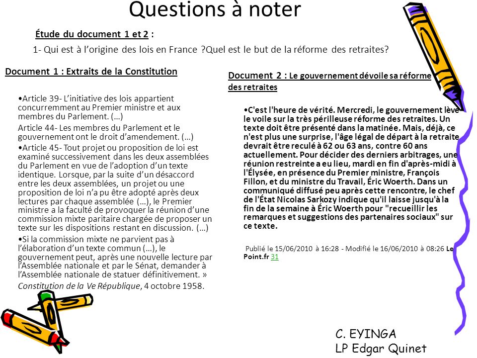 Questions à noter C. EYINGA LP Edgar Quinet Étude du document 1 et 2 :