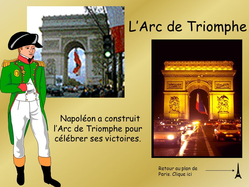 Napoléon a construit l’Arc de Triomphe pour célébrer ses victoires.