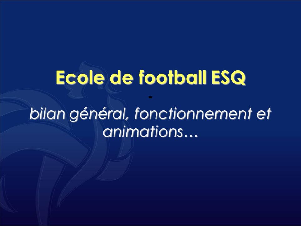 Ecole de football ESQ - bilan général, fonctionnement et animations…