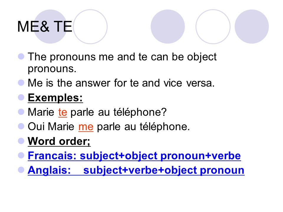 ME& TE The pronouns me and te can be object pronouns.