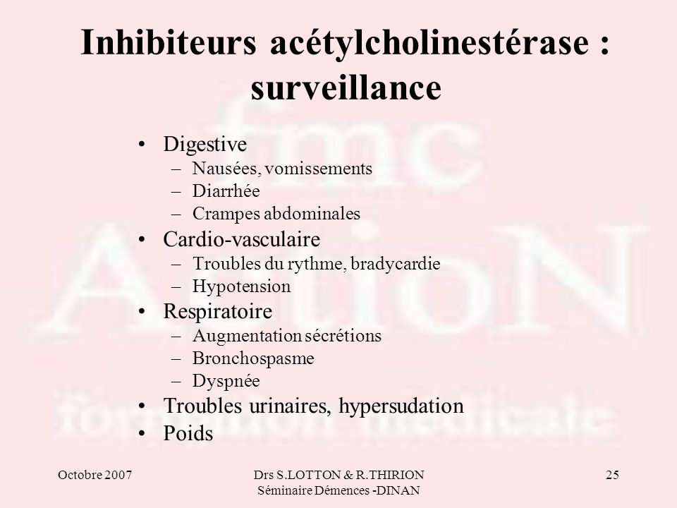 Inhibiteurs acétylcholinestérase : surveillance