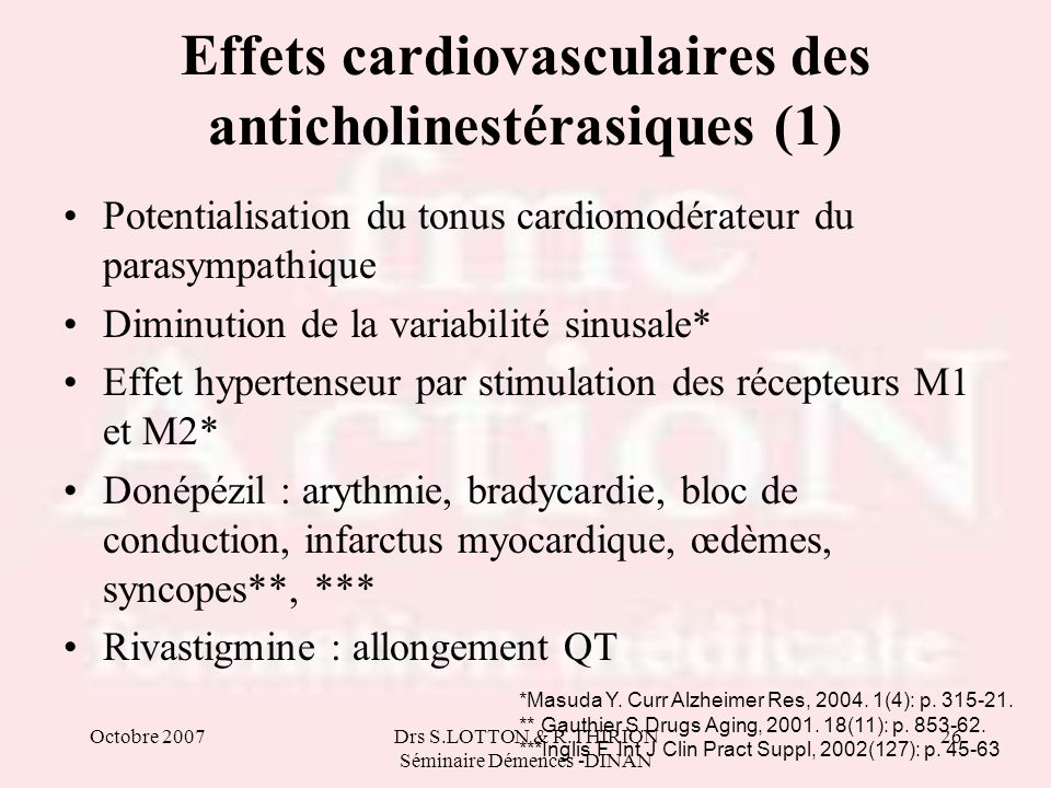 Effets cardiovasculaires des anticholinestérasiques (1)