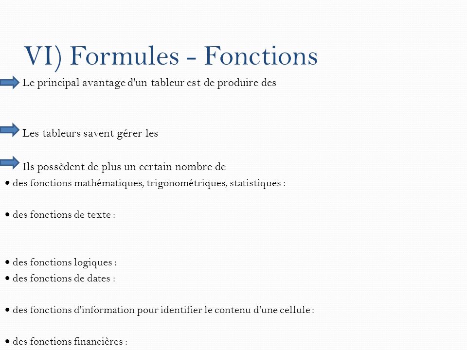 VI) Formules - Fonctions