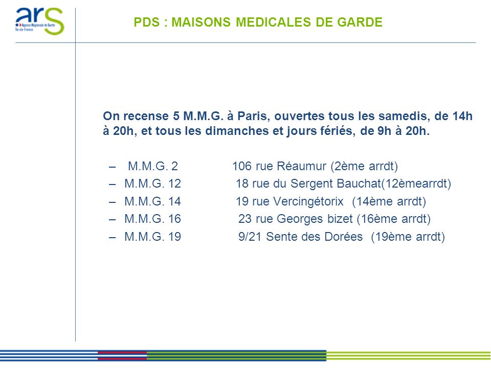 PDS : MAISONS MEDICALES DE GARDE