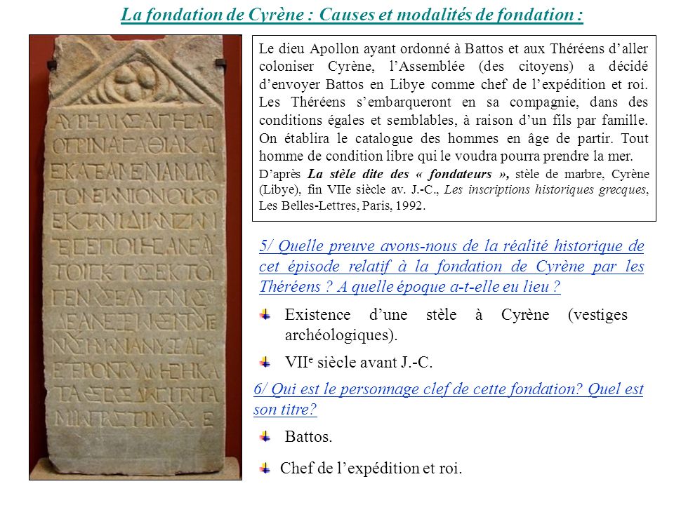 La fondation de Cyrène : Causes et modalités de fondation :