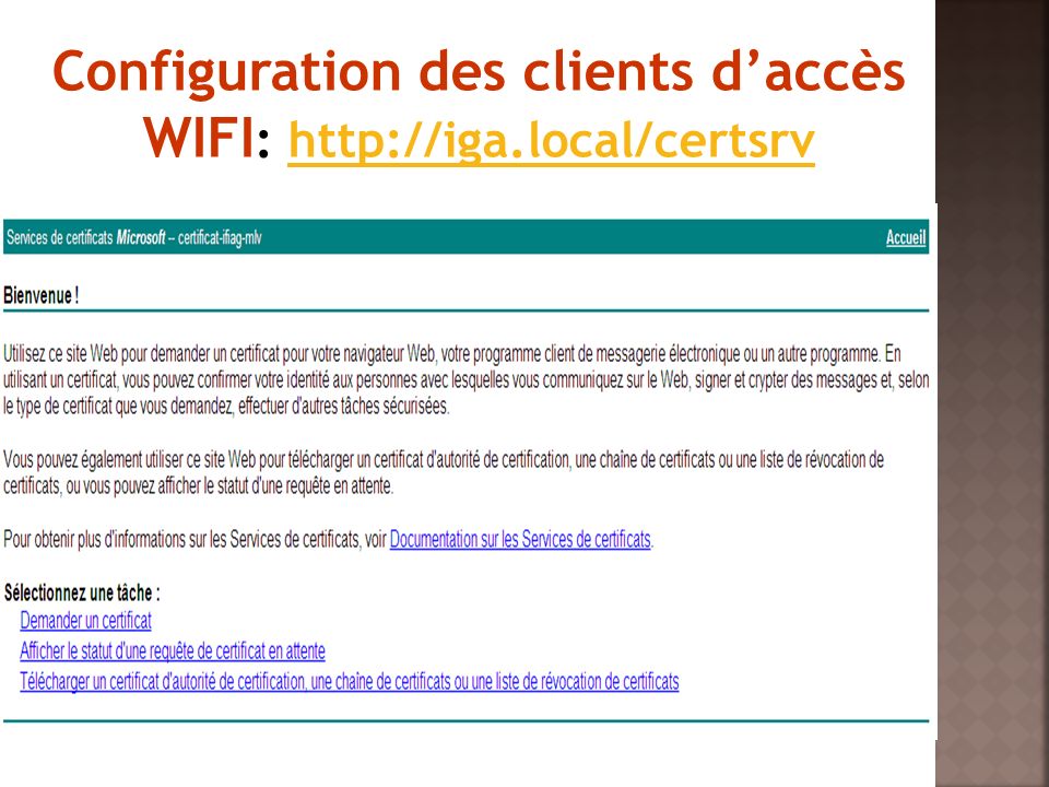 Configuration des clients d’accès WIFI:
