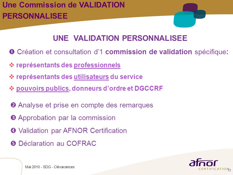 UNE VALIDATION PERSONNALISEE