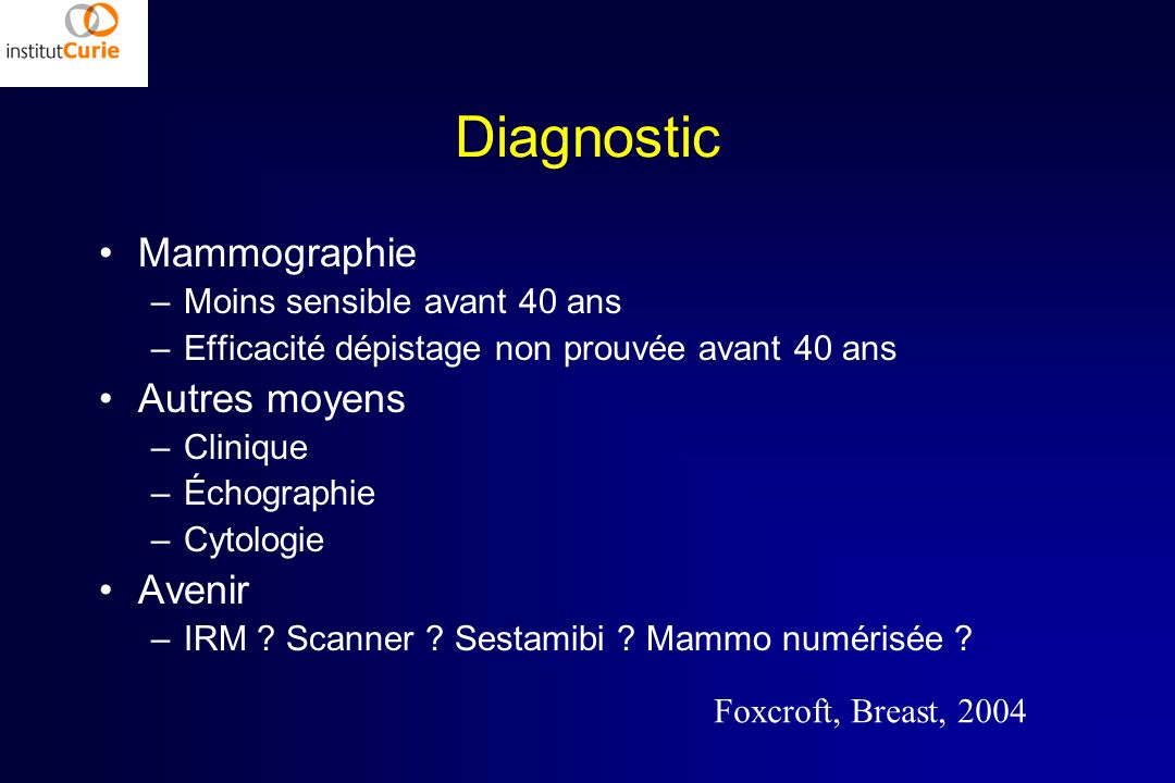 Diagnostic Mammographie Autres moyens Avenir