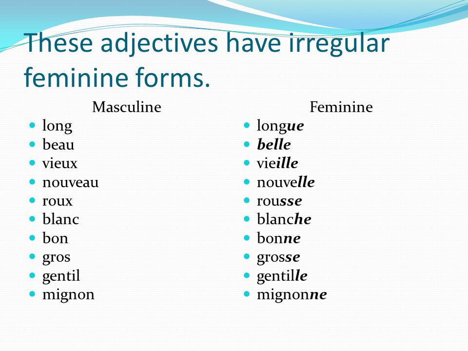 These adjectives have irregular feminine forms.