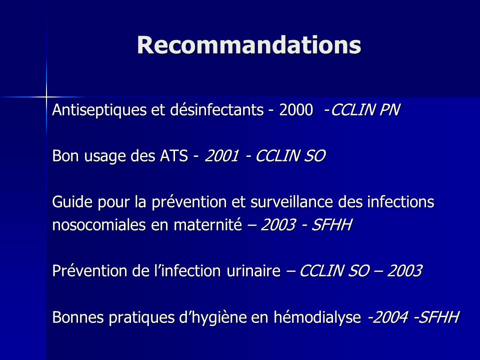 Recommandations Antiseptiques et désinfectants CCLIN PN