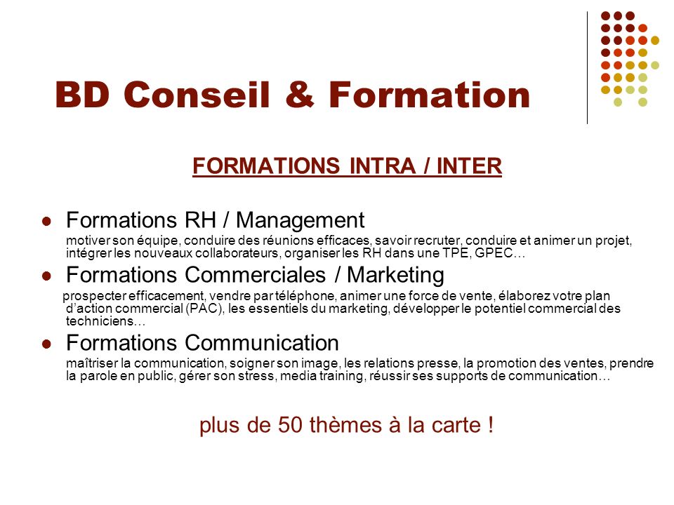 FORMATIONS INTRA / INTER