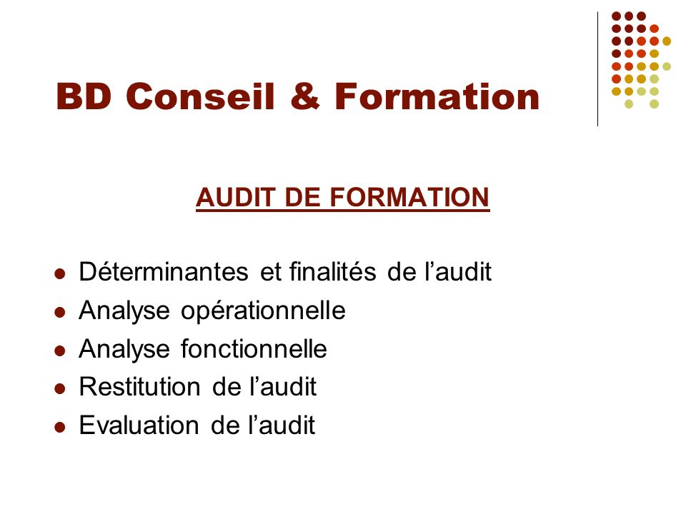 BD Conseil & Formation AUDIT DE FORMATION