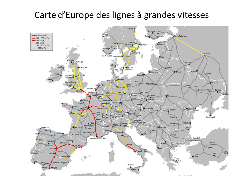 Carte d’Europe des lignes à grandes vitesses