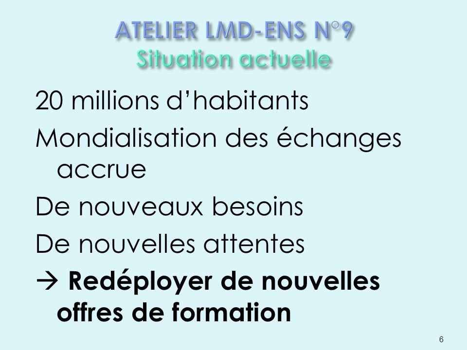 ATELIER LMD-ENS N°9 Situation actuelle