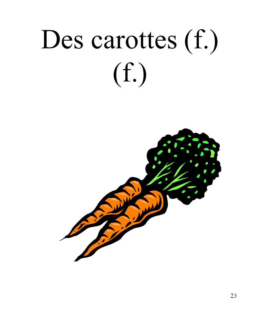CHAPITRE 8 LES ALIMENTS 3/25/2017 Des carottes (f.) (f.) Madame Craven
