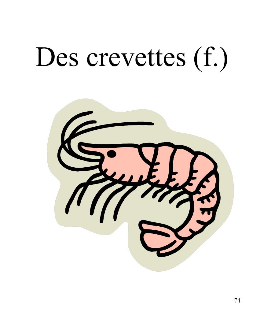 CHAPITRE 8 LES ALIMENTS 3/25/2017 Des crevettes (f.) Madame Craven