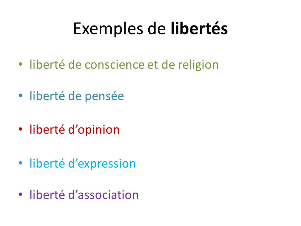 Exemples de libertés liberté de conscience et de religion
