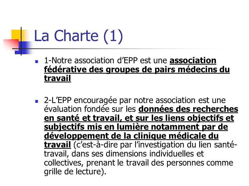 La Charte (1) 1-Notre association d’EPP est une association fédérative des groupes de pairs médecins du travail.