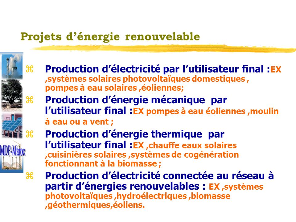 Projets d’énergie renouvelable