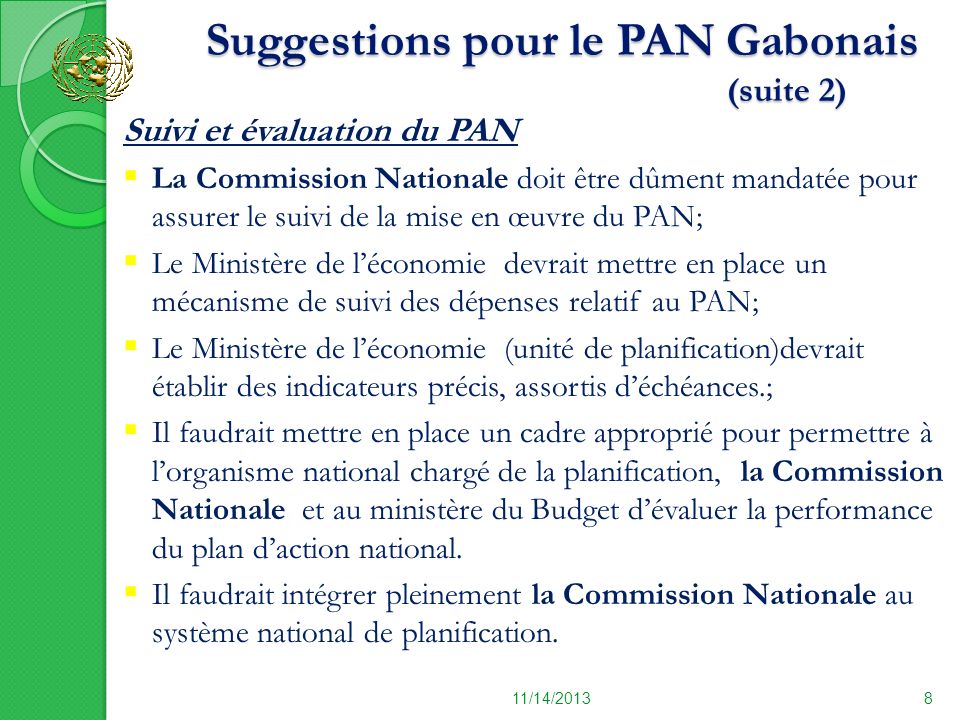 Suggestions pour le PAN Gabonais (suite 2)