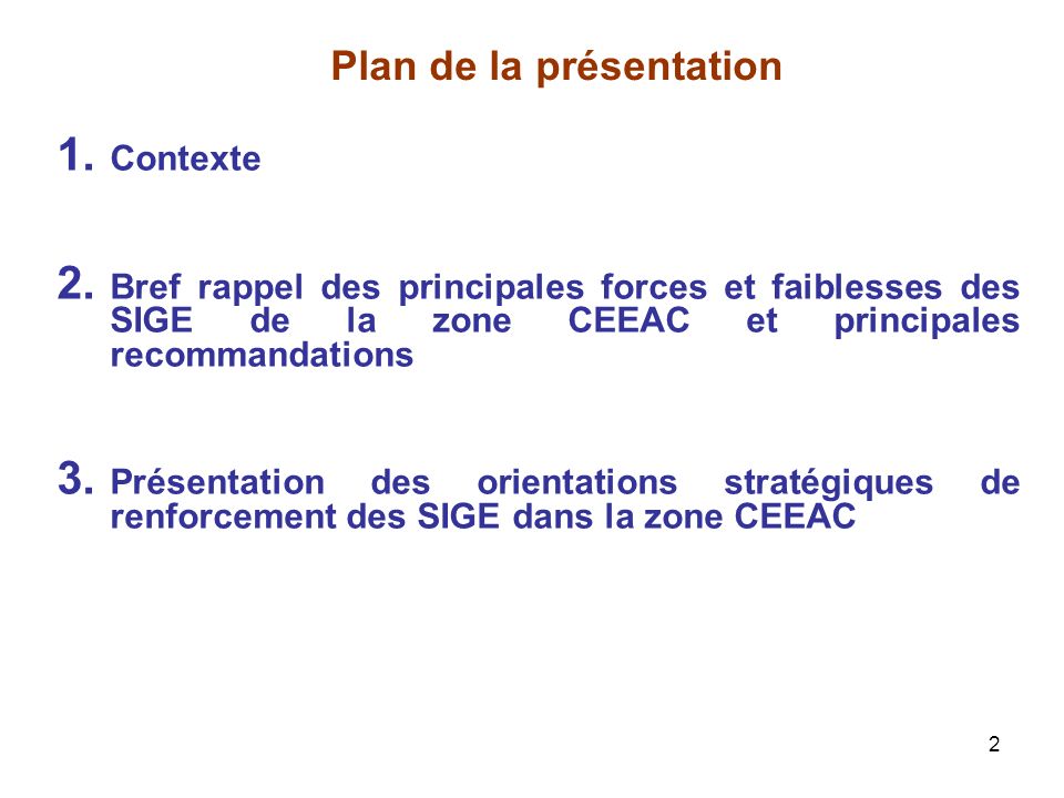 Plan de la présentation