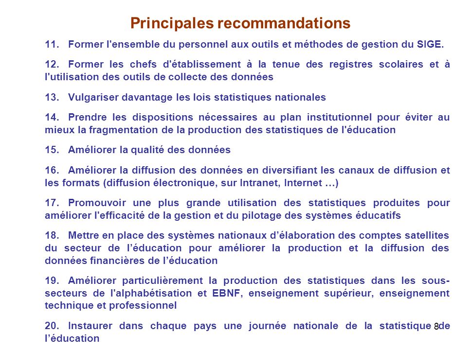 Principales recommandations