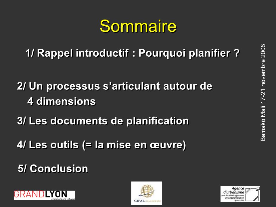 Sommaire 1/ Rappel introductif : Pourquoi planifier