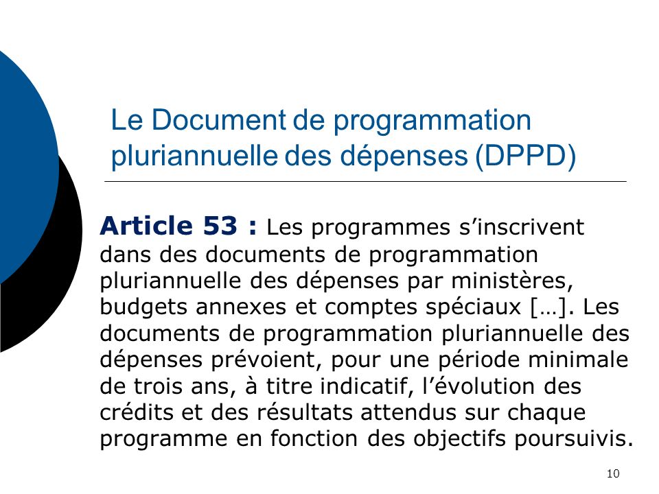 Le Document de programmation pluriannuelle des dépenses (DPPD)
