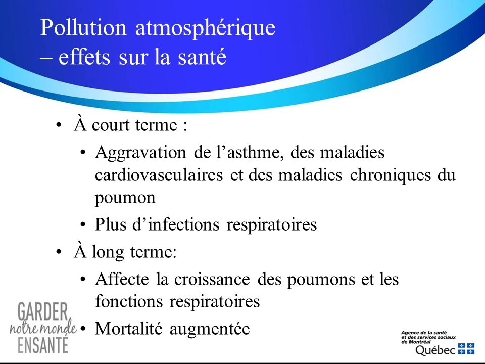 Pollution atmosphérique – effets sur la santé