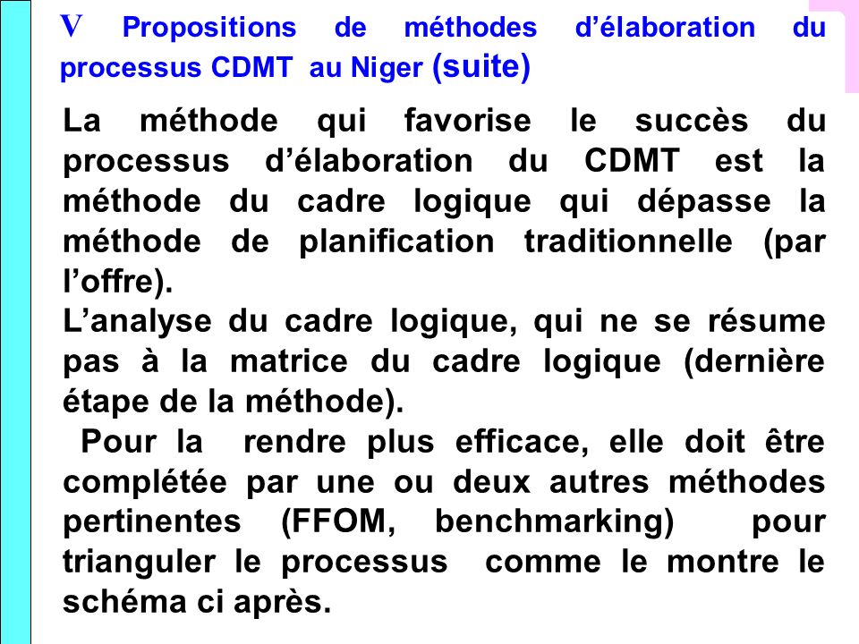 V Propositions de méthodes d’élaboration du processus CDMT au Niger (suite)