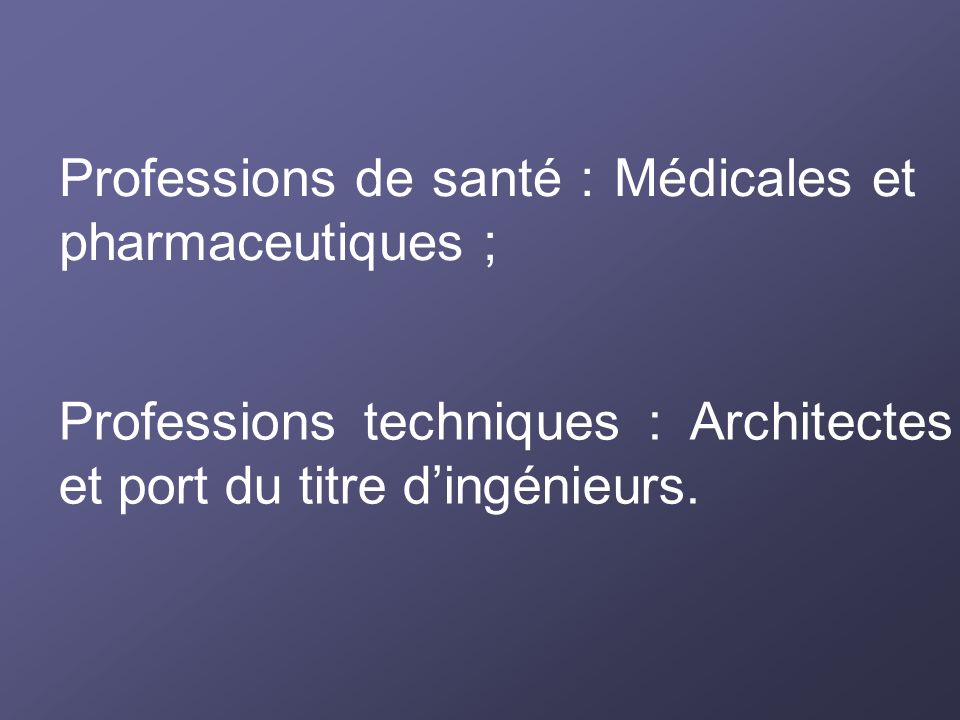 Professions de santé : Médicales et pharmaceutiques ;