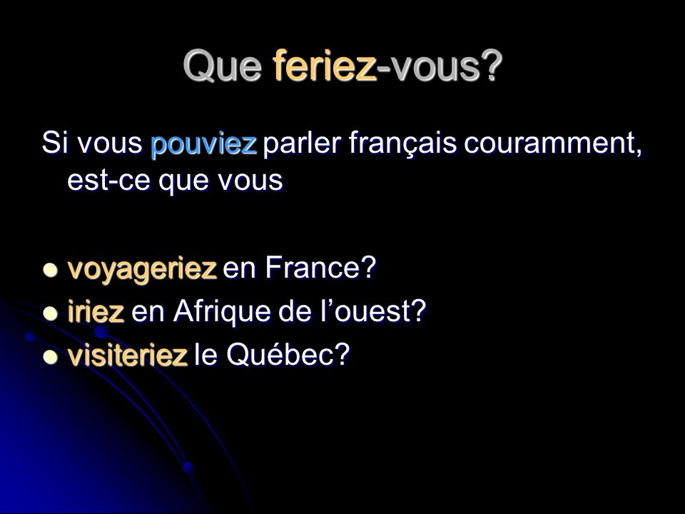 Que feriez-vous Si vous pouviez parler français couramment, est-ce que vous. voyageriez en France