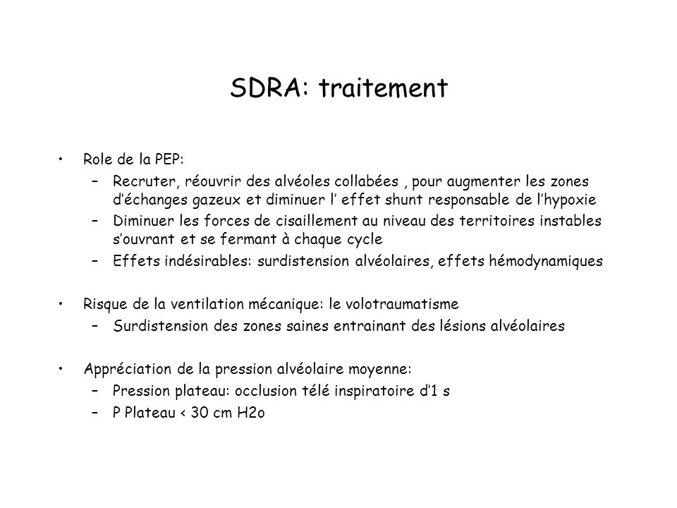 SDRA: traitement Role de la PEP: