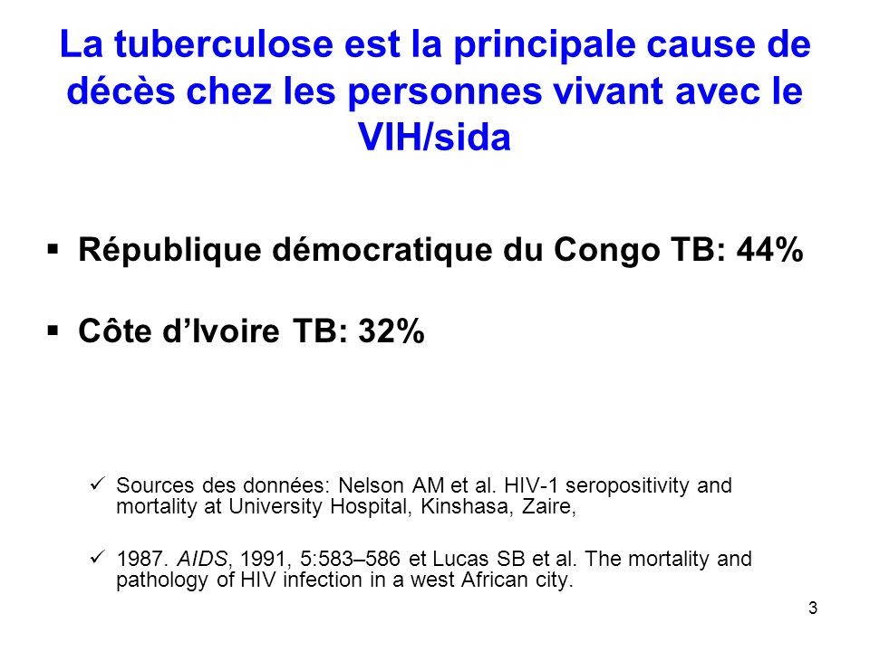 La tuberculose est la principale cause de décès chez les personnes vivant avec le VIH/sida