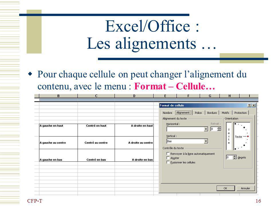 Excel/Office : Les alignements …