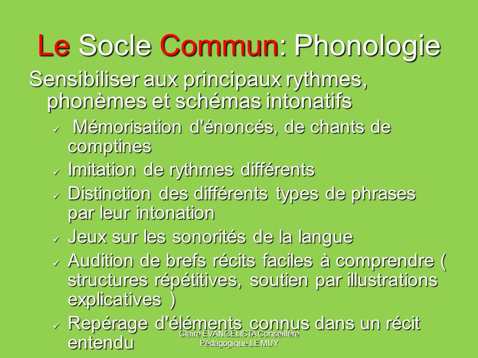 Le Socle Commun: Phonologie