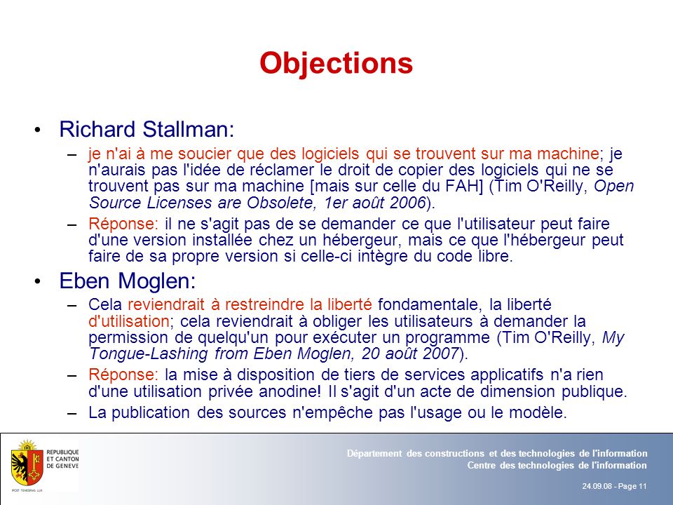 Objections Richard Stallman: Eben Moglen: