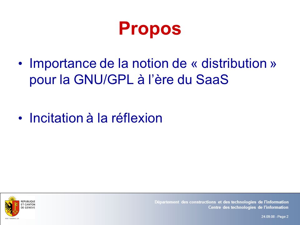 Propos Importance de la notion de « distribution » pour la GNU/GPL à l’ère du SaaS.