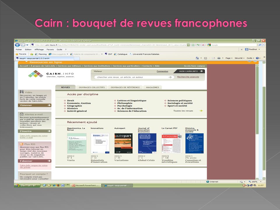 Cairn : bouquet de revues francophones