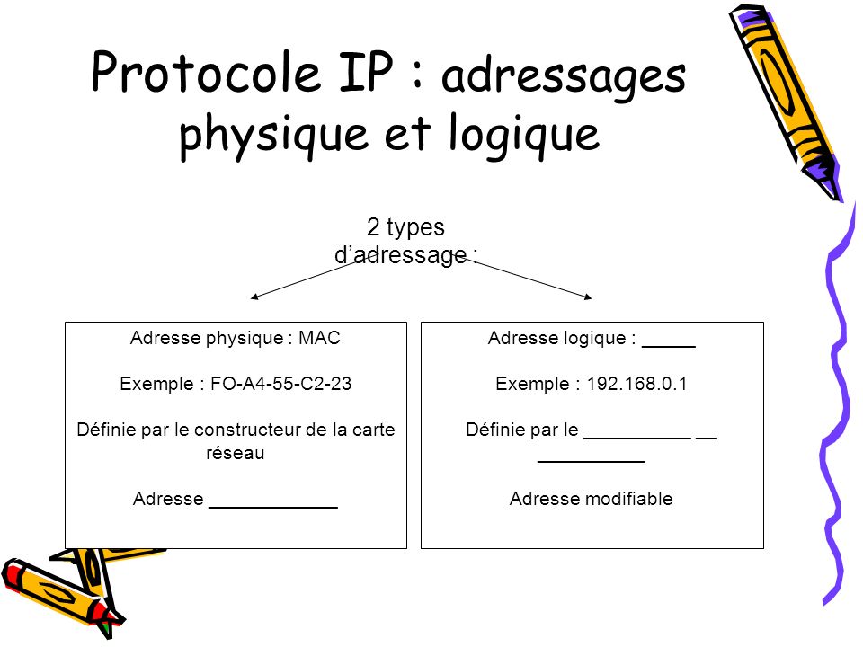 Protocole IP : adressages physique et logique