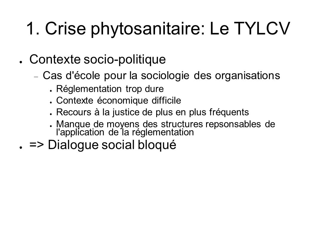 1. Crise phytosanitaire: Le TYLCV