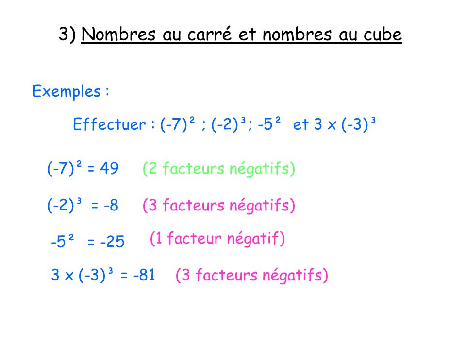 3) Nombres au carré et nombres au cube