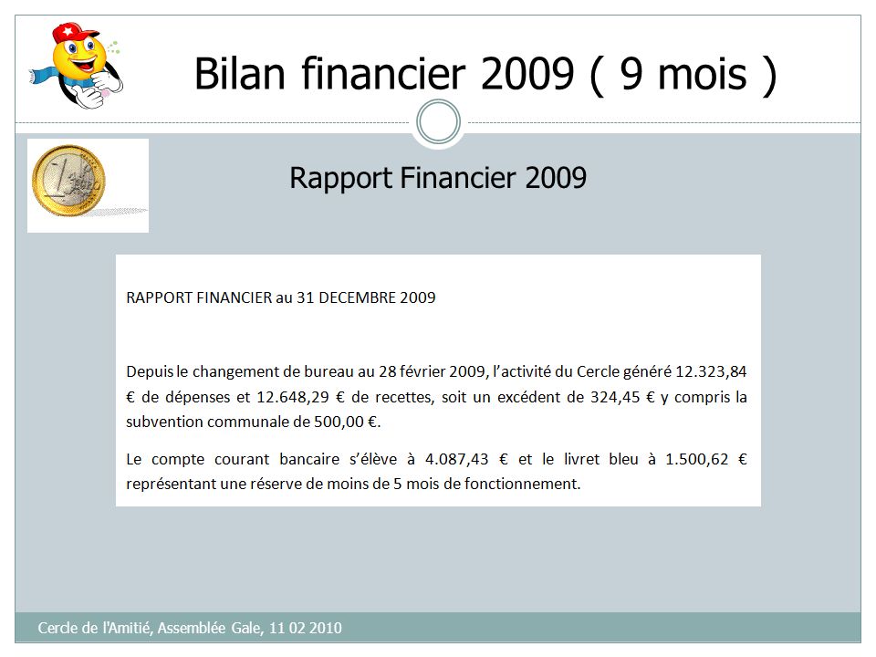 Bilan financier 2009 ( 9 mois )