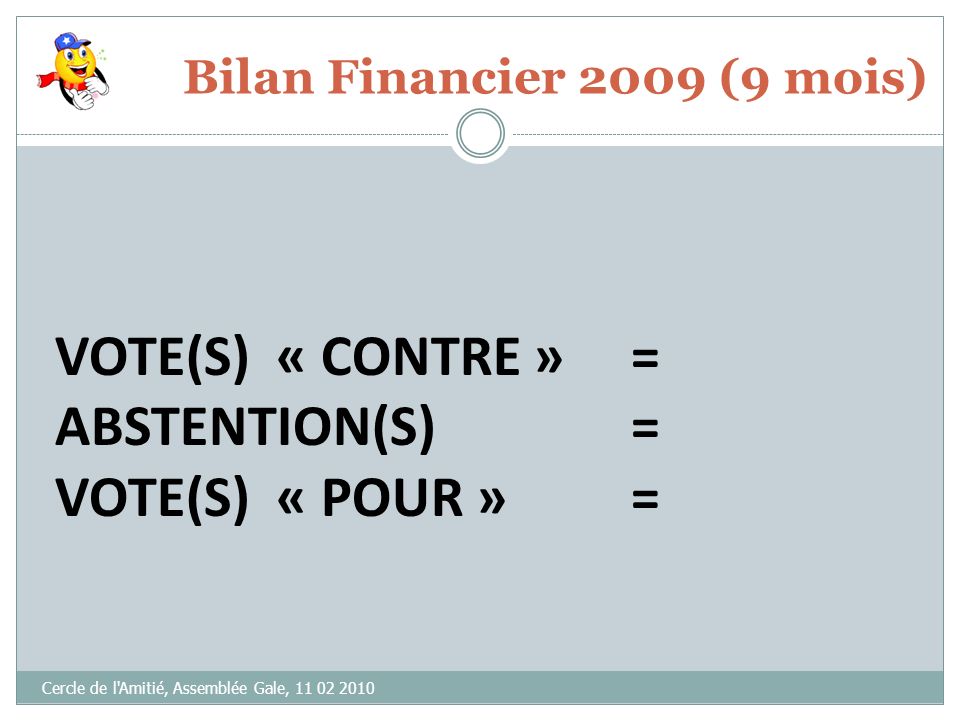 Bilan Financier 2009 (9 mois)