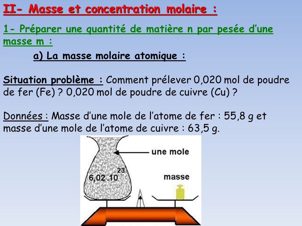 II- Masse et concentration molaire :