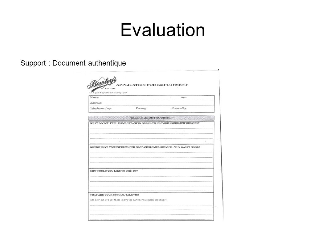 Evaluation Support : Document authentique