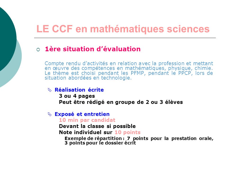LE CCF en mathématiques sciences